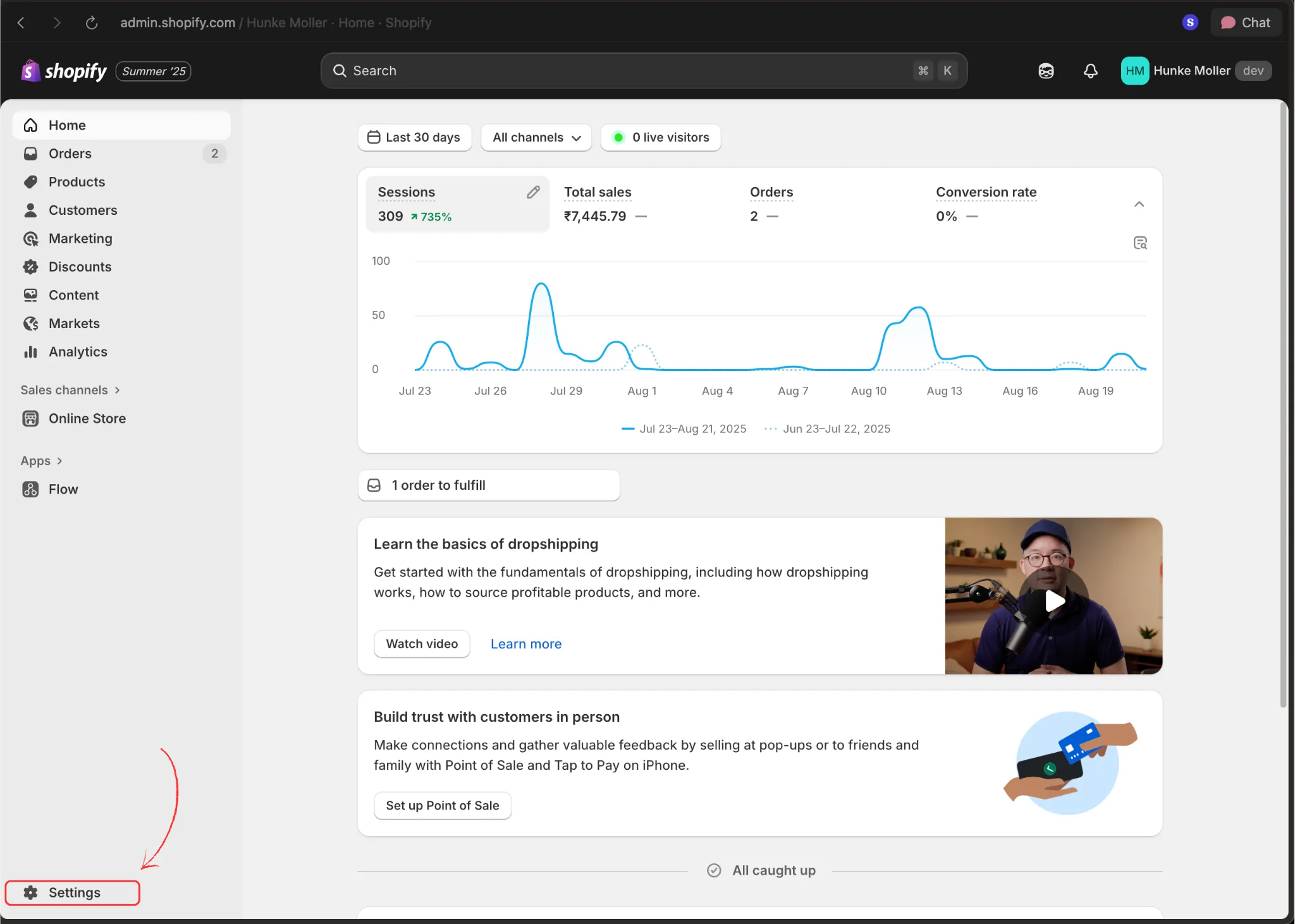 Shopify admin dashboard