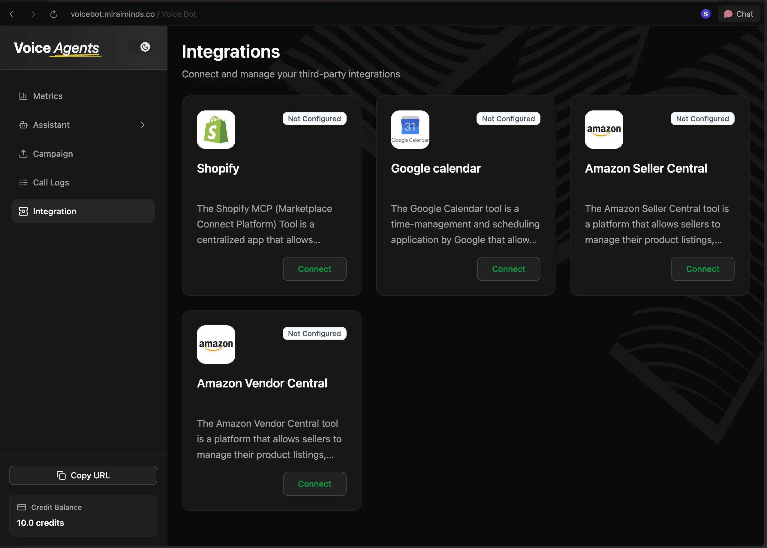 Voice Agents dashboard